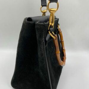 Gucci Black Suede Tote with Bamboo handle