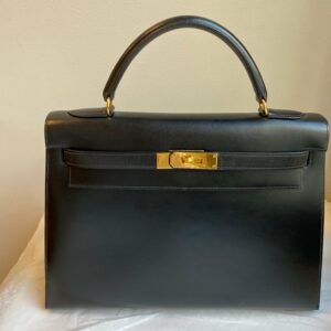 Hermes Kelly 32cm Black Box Sellier Gold Hardware
