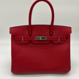 Hermes Birkin 30 Rouge Casaque Epsom Palladium Hardware