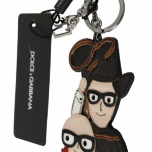 Dolce Gabbana Leather Dominico Stefano SICILY WESTERN Badge Keychain ONE SIZE Black