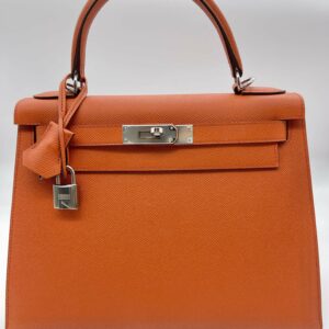 Hermes Kelly 28 Epsom Potiron Orange Palladium Hardware