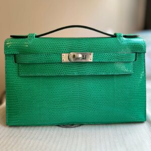 Hermes Kelly Pochette Menthe Lizard Palladium Hardware