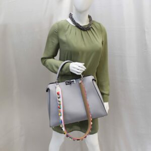 FENDI Peekaboo Essential Slate and Dark Blue Leather Shoulder Handbag