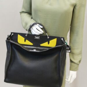 Fendi Black Leather Selleria Peekaboo Monster Shoulder Handbag