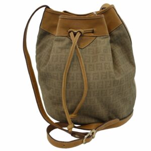 FENDI FF Leather Brown Bucket Shoulder Bag