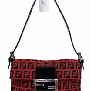 FENDI Zucca Black Burgundy Monogram Canvas Hobo Bag