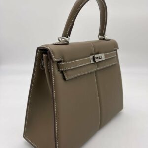 Hermes Kelly 25 Etoupe Swift Padded Palladium Hardware