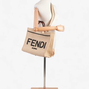 Fendi Sunshine Tote Bag Natural / Black / Brown Wicker