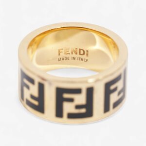 Fendi FF Ring Gold / Black Base Metal Medium (Circumference - 55mm)