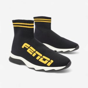 Fendi Rockoko Sock Sneakers Black / Yellow Cotton EU 38 UK 5