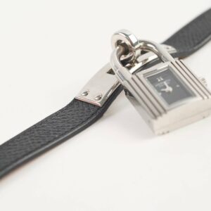 Hermes Kelly Watch Bracelet Black/Silver Espom