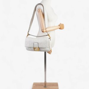 Fendi Baguette White Embossed Leather