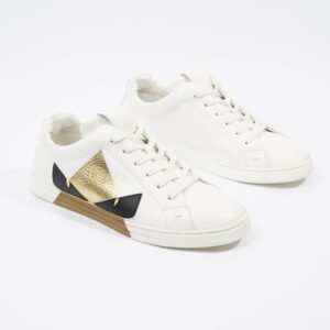 Fendi Monster Eyes Sneaker White / Gold / Black Leather EU 42 UK 8