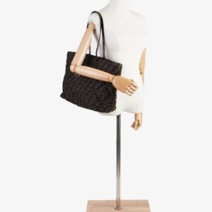 Fendi Quilted Roll Tote Brown FF / Purple Stitching / Black Cotton