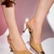 Womens leatherite slingback heel in beige patent colour with metal cap square toe by JULKE