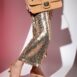 Womens leatherite slingback heel in beige patent colour with metal cap square toe and matching bag by JULKE