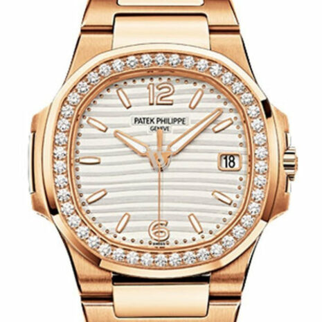 Patek Philippe Nautilus 18Kt Rose Gold White Dial 32Mm Diamond Ladies Watch 7010-1R-011