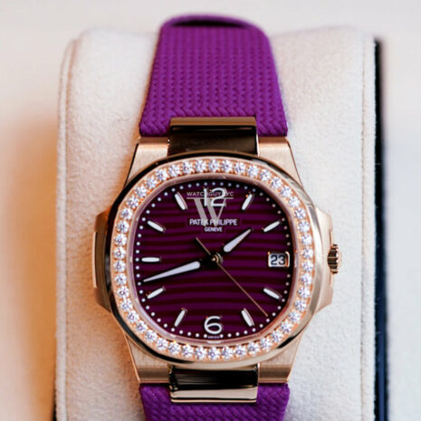 Patek Philippe Nautilus Diamonds Purple Dial Rose Gold Ladies Watch 7010R 7010R-013