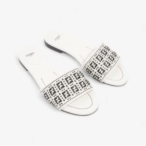 Fendi Ciabatta Slide White / Black Intrecciato Leather EU 37 UK 4