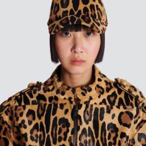 Leopard Print Ponyskin Leather Cap