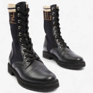 Fendi Rockoko Boots Black / Beige Leather EU 37.5 UK 4.5