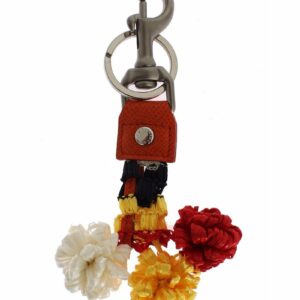 Dolce & Gabbana Orange Leather Keychain with Tassel and Silk Flowers ONE SIZE Red