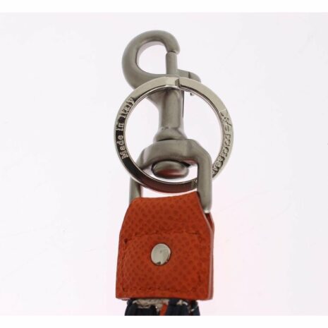 Dolce & Gabbana Orange Leather Keychain with Tassel and Silk Flowers