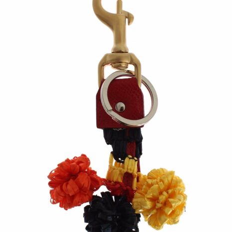 Dolce & Gabbana Red Leather Keychain with PomPoms