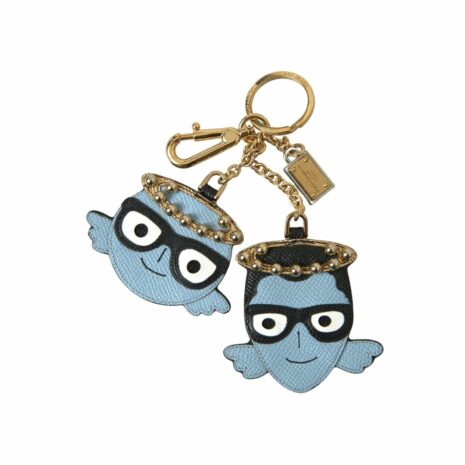 Dolce & Gabbana Blue Leather Keychain with Wings