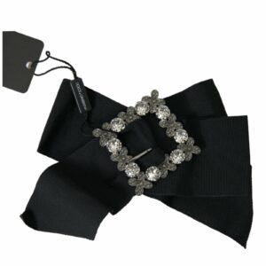 Dolce & Gabbana Black Satin Bow Belt with Rhinestone Buckle ONE SIZE Black