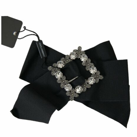 Dolce & Gabbana Black Satin Bow Belt with Rhinestone Buckle ONE SIZE Black