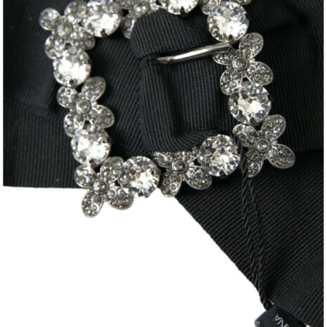 Dolce & Gabbana Black Satin Bow Belt with Rhinestone Buckle