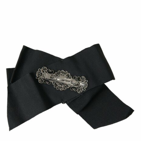 Dolce & Gabbana Black Satin Bow Belt with Rhinestone Buckle