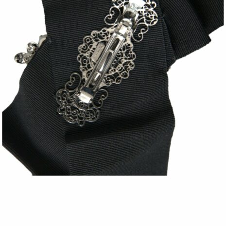 Dolce & Gabbana Black Satin Bow Belt with Rhinestone Buckle