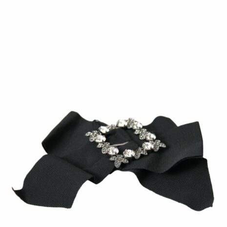 Dolce & Gabbana Black Satin Bow Belt with Rhinestone Buckle