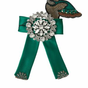 Dolce & Gabbana Green Silk Bow Tie with Crystal and Bird Embellishment ONE SIZE Green