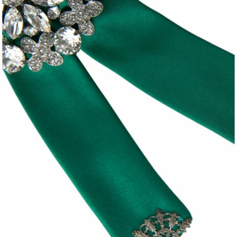 Dolce & Gabbana Green Silk Bow Tie with Crystal and Bird Embellishment