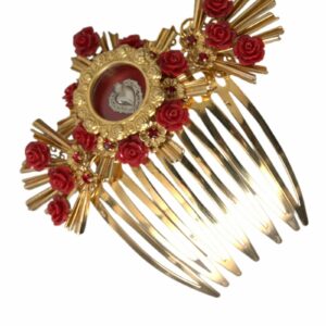 Dolce & Gabbana Gold Hair Comb with Red Roses ONE SIZE Gold