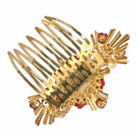 Dolce & Gabbana Gold Hair Comb with Red Roses