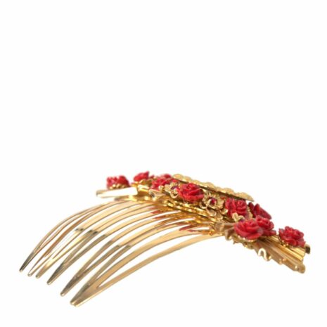 Dolce & Gabbana Gold Hair Comb with Red Roses