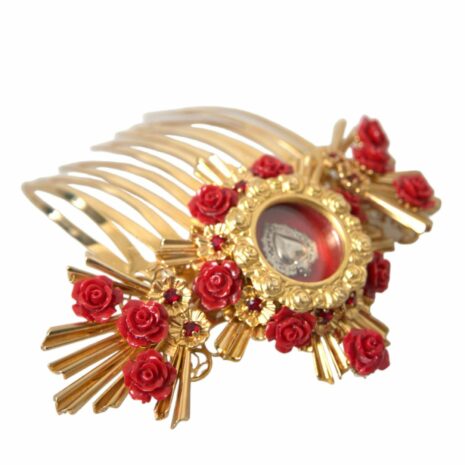 Dolce & Gabbana Gold Hair Comb with Red Roses