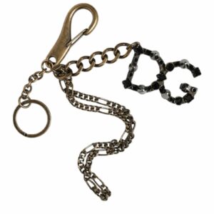 Dolce & Gabbana Gold-Tone Keychain with Rhinestone DG Logo Charm ONE SIZE Silver