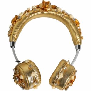 Dolce & Gabbana Floral Headphones Gold Leather Women Other ONE SIZE Gold