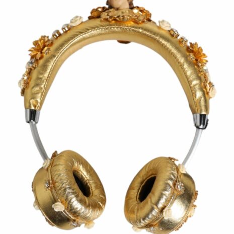 Dolce & Gabbana Floral Headphones Gold Leather Women Other