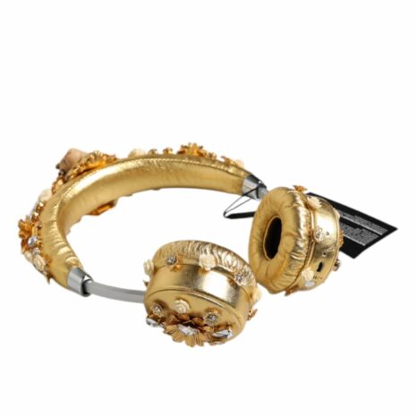 Dolce & Gabbana Floral Headphones Gold Leather Women Other