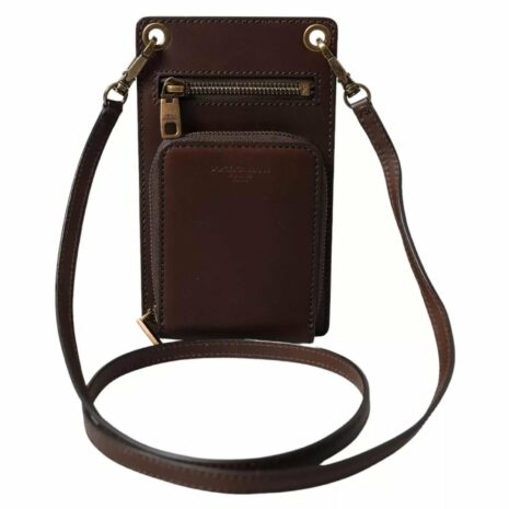 Dolce & Gabbana Leather Phone Holder Crossbody Women Brown Wallets ONE SIZE Brown