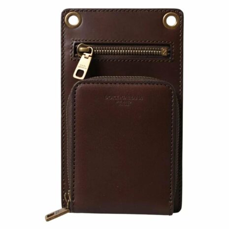 Dolce & Gabbana Leather Phone Holder Crossbody Women Brown Wallets