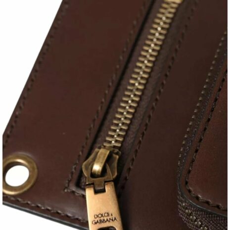 Dolce & Gabbana Leather Phone Holder Crossbody Women Brown Wallets