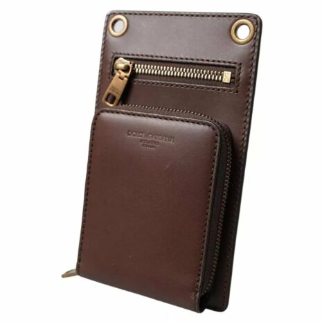 Dolce & Gabbana Leather Phone Holder Crossbody Women Brown Wallets