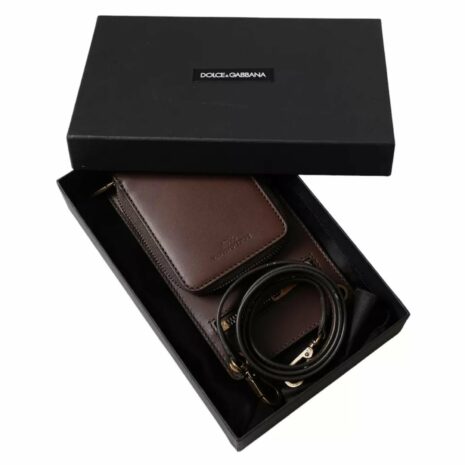 Dolce & Gabbana Leather Phone Holder Crossbody Women Brown Wallets